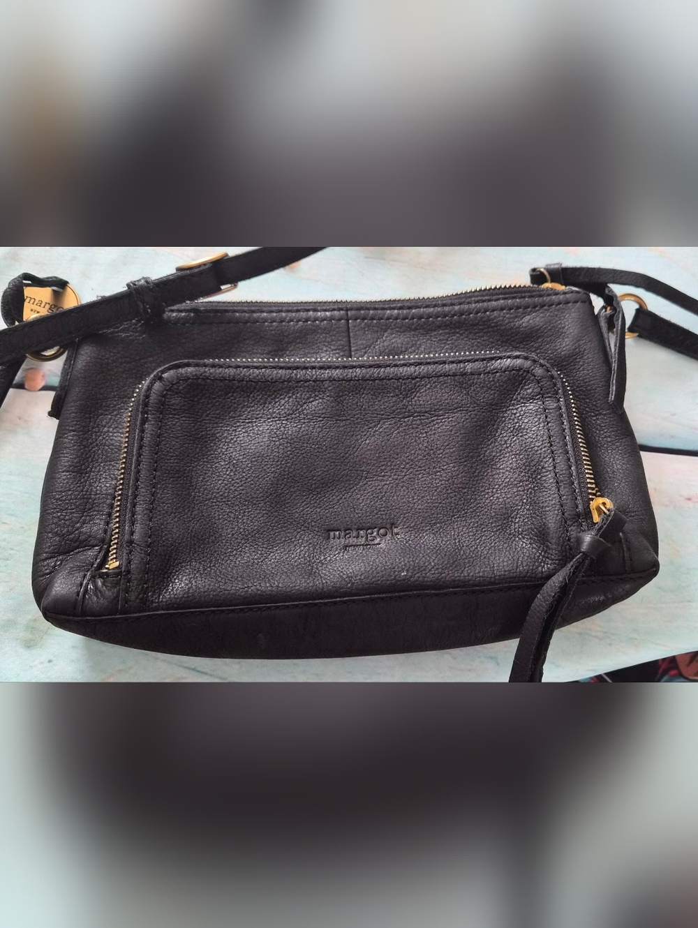 Margot Black Leather Crossbody Bag with Front Zip Pocket